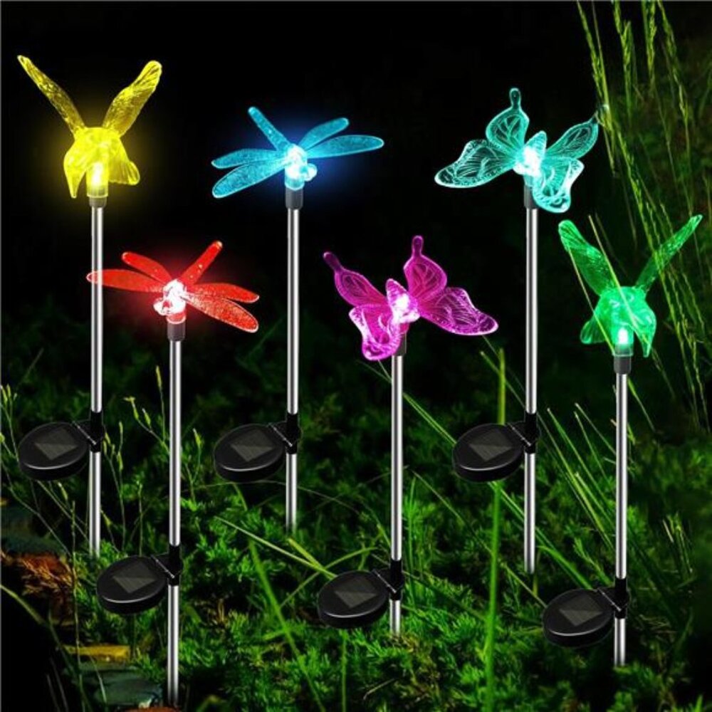 Solar Garden Lights Outdoor Decor Waterproof 6 Pack, Solar Butterfly Dragonfly